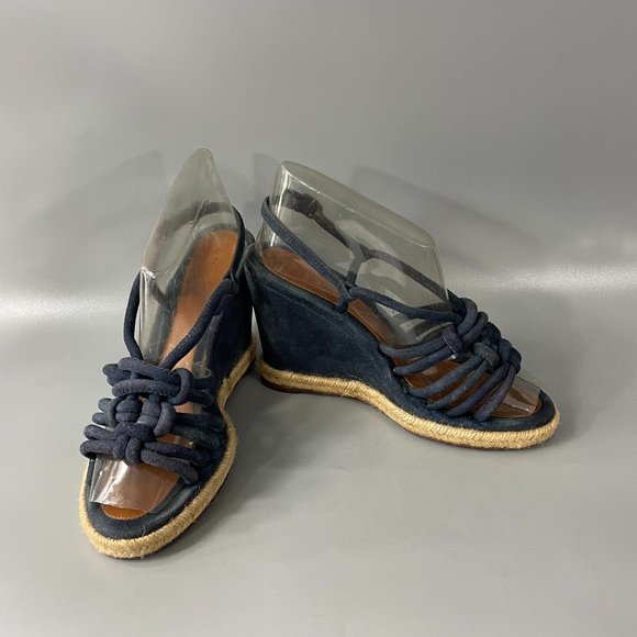Tila March Paris Navy Blue Strappy Back Sling Wedges, Size 40 - Picture 1 of 11